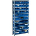 Global Equipment Steel Open Shelving with 15 Blue Plastic Stacking Bins 6 Shelves - 36x12x39 603242BL